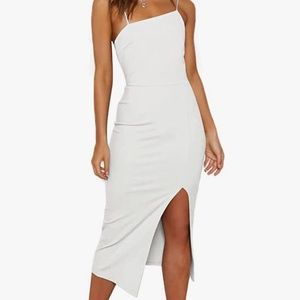 Spaghetti strap split hem bodycon midi dress